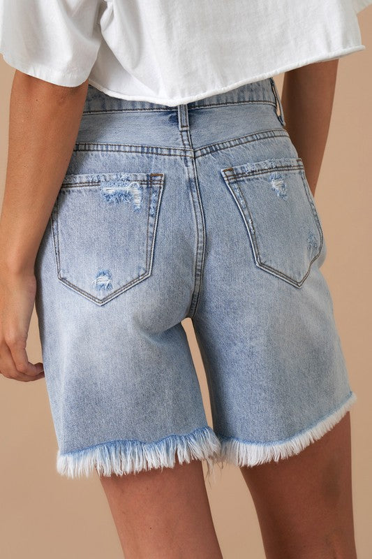 High Rise Bermuda Boyfriend Denim Shorts