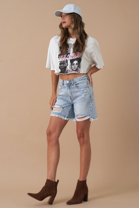 High Rise Bermuda Boyfriend Denim Shorts