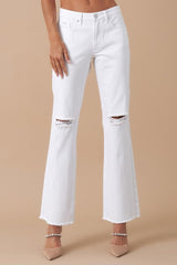 Optic White Button Up Slim Straight Denim Jeans