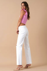 Optic White Button Up Slim Straight Denim Jeans