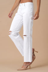 Optic White Button Up Slim Straight Denim Jeans
