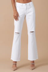 High Rise Slim Straight White Wash Denim Jeans