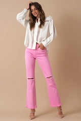 High Rise Slim Straight Washed Pink Jeans