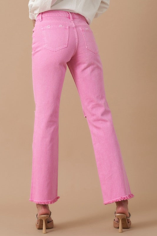 High Rise Slim Straight Washed Pink Jeans