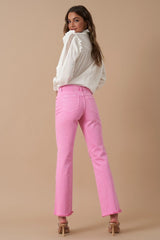 High Rise Slim Straight Washed Pink Jeans