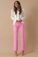 High Rise Slim Straight Washed Pink Jeans