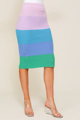 High-Waisted Midi Sweater Multicolor Skirt