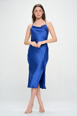 Royal Blue Satin Bias Slip Dress with Slit