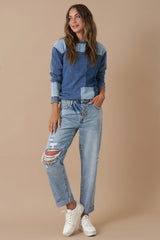 Button Fly Rolled Up Boyfriend Jeans