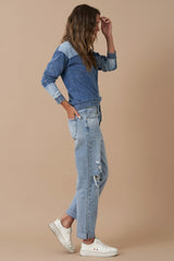 Button Fly Rolled Up Boyfriend Jeans