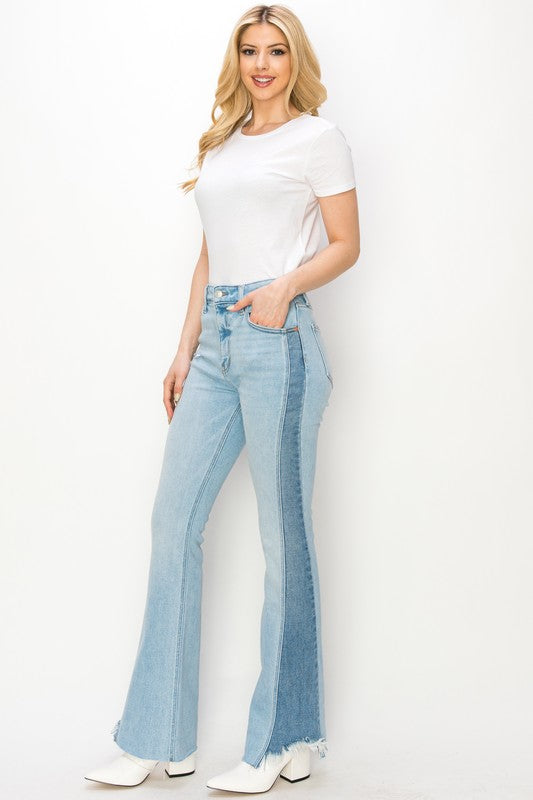 High Rise Boot Cut Color Panel Detail Jeans king-general-store-5710.myshopify.com