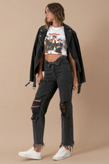 Flipped Waistband Black Wash Denim Jeans