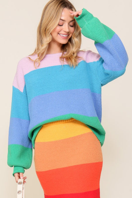 Bold Rainbow Stripe Oversized Chunky Knit Pullover Sweater king-general-store-5710.myshopify.com