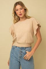 Short Sleeve Ruffle Knit Top