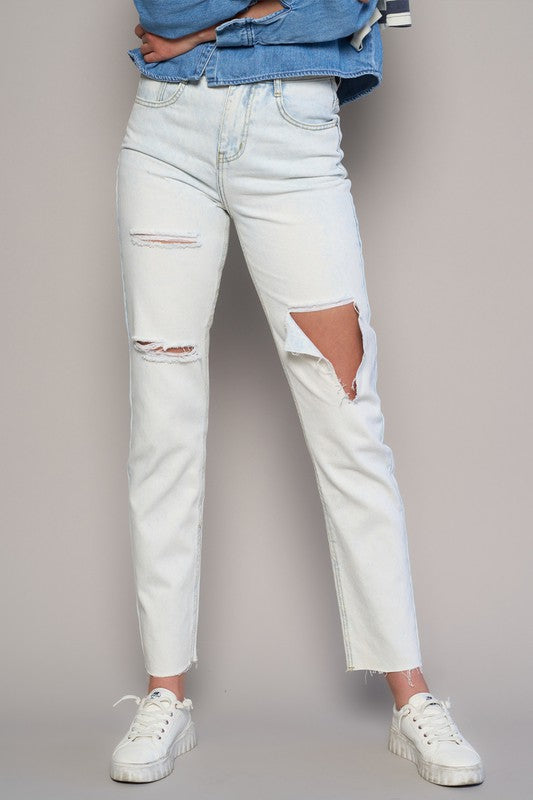 High Rise Ankle Straight Jeans