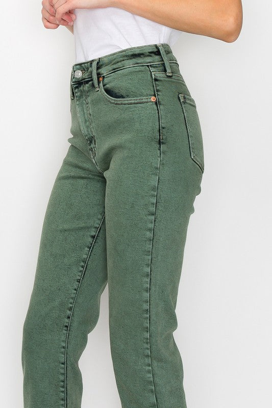 Olive Garment Dye High Rise Straight Jeans king-general-store-5710.myshopify.com