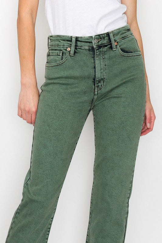 Olive Garment Dye High Rise Straight Jeans king-general-store-5710.myshopify.com