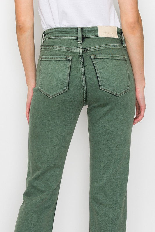 Olive Garment Dye High Rise Straight Jeans king-general-store-5710.myshopify.com