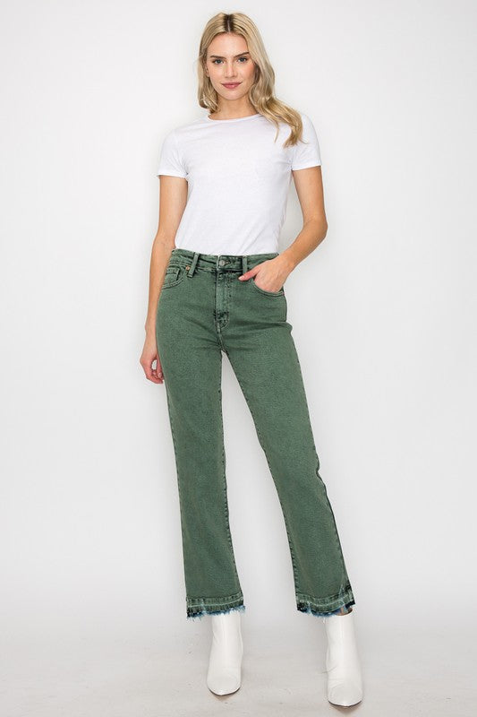 Olive Garment Dye High Rise Straight Jeans king-general-store-5710.myshopify.com