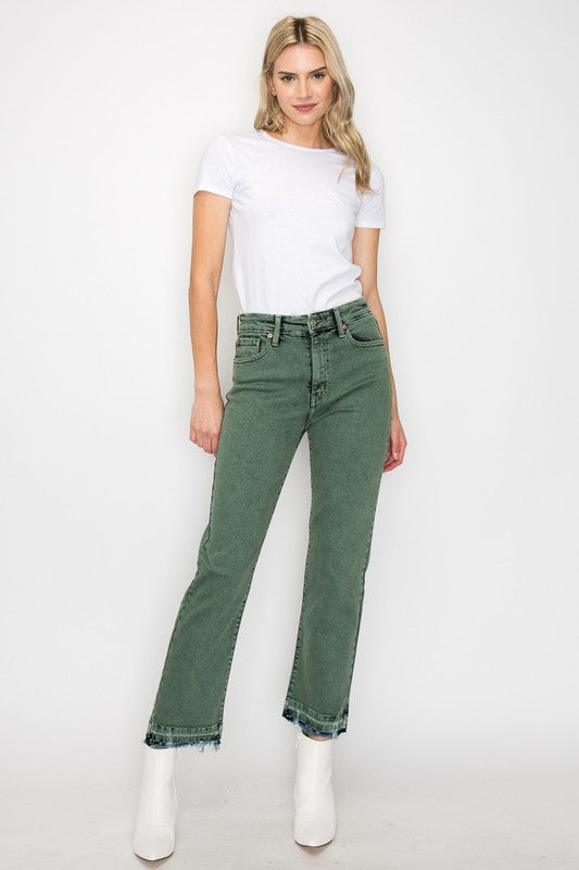 Olive Garment Dye High Rise Straight Jeans king-general-store-5710.myshopify.com