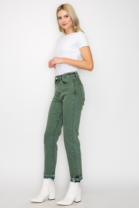 Olive Garment Dye High Rise Straight Jeans king-general-store-5710.myshopify.com