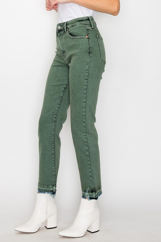 Olive Garment Dye High Rise Straight Jeans king-general-store-5710.myshopify.com