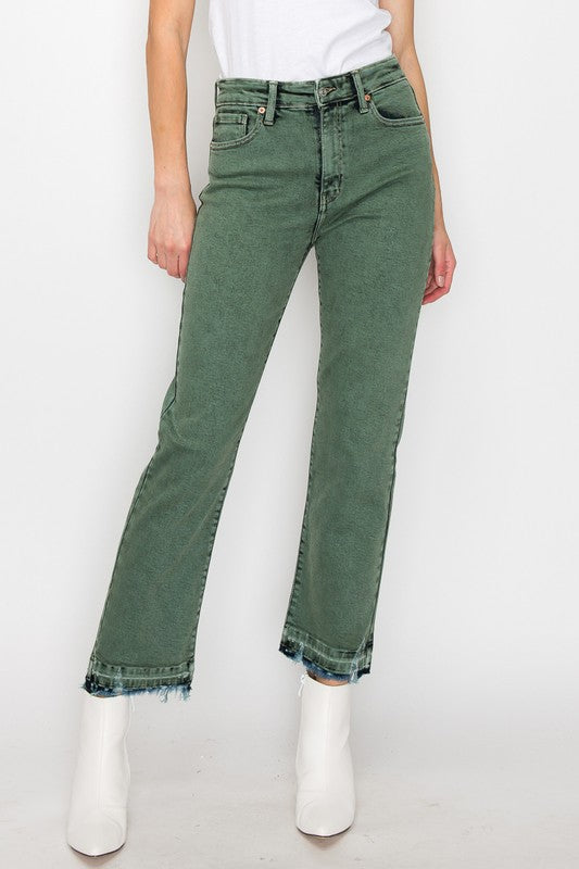 Olive Garment Dye High Rise Straight Jeans king-general-store-5710.myshopify.com