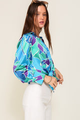 Retro Print Satin Blouse