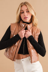 Gloss Shiny PU Quilted Puffer Zip Up Crop Vest king-general-store-5710.myshopify.com