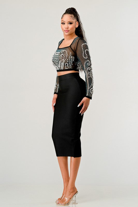 Sexy Mesh Beaded Two Piece Midi Skirt Set king-general-store-5710.myshopify.com