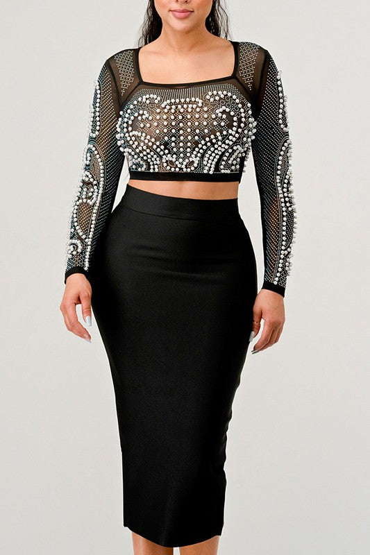 Sexy Mesh Beaded Two Piece Midi Skirt Set king-general-store-5710.myshopify.com