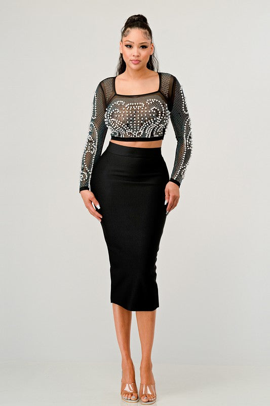 Sexy Mesh Beaded Two Piece Midi Skirt Set king-general-store-5710.myshopify.com