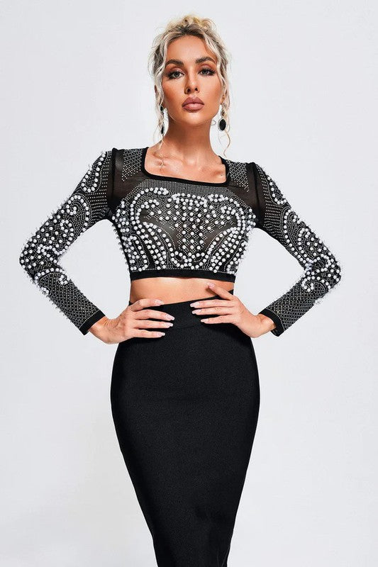 Sexy Mesh Beaded Two Piece Midi Skirt Set king-general-store-5710.myshopify.com