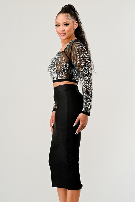 Sexy Mesh Beaded Two Piece Midi Skirt Set king-general-store-5710.myshopify.com