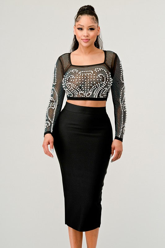 Sexy Mesh Beaded Two Piece Midi Skirt Set king-general-store-5710.myshopify.com