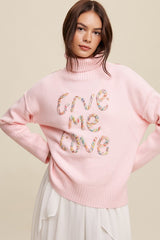 Give Me Love Stitched Mock Neck Sweater king-general-store-5710.myshopify.com