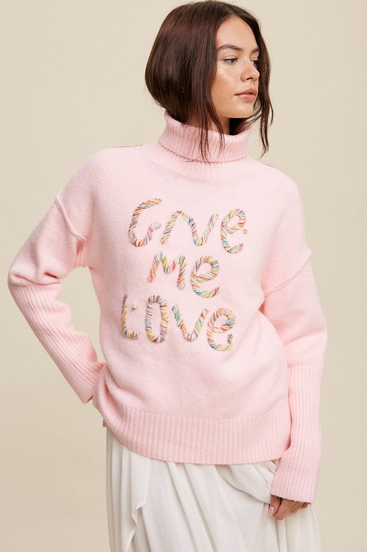 Give Me Love Stitched Mock Neck Sweater king-general-store-5710.myshopify.com