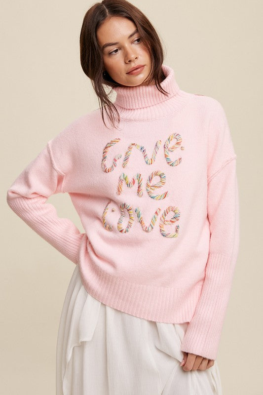 Give Me Love Stitched Mock Neck Sweater king-general-store-5710.myshopify.com