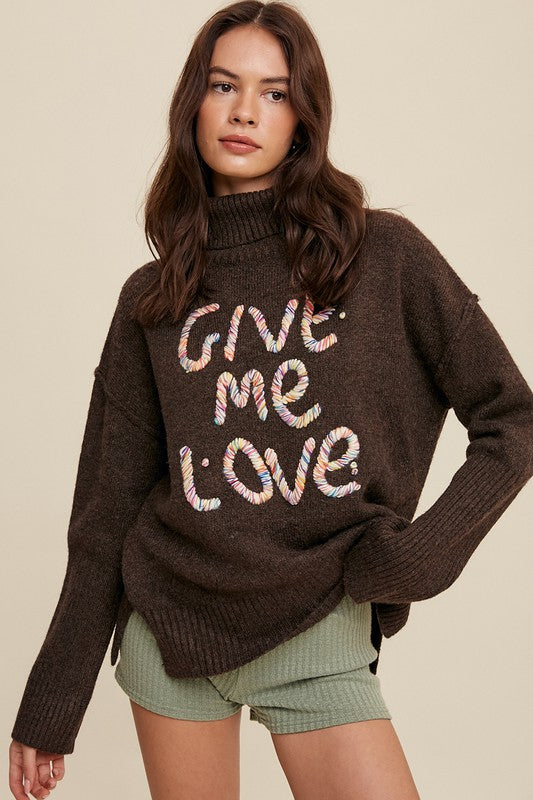 Give Me Love Stitched Mock Neck Sweater king-general-store-5710.myshopify.com