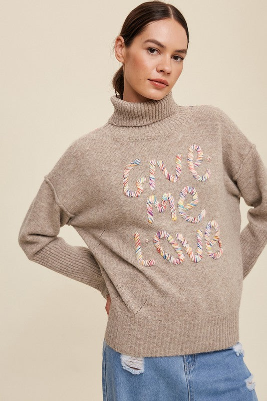 Give Me Love Stitched Mock Neck Sweater king-general-store-5710.myshopify.com
