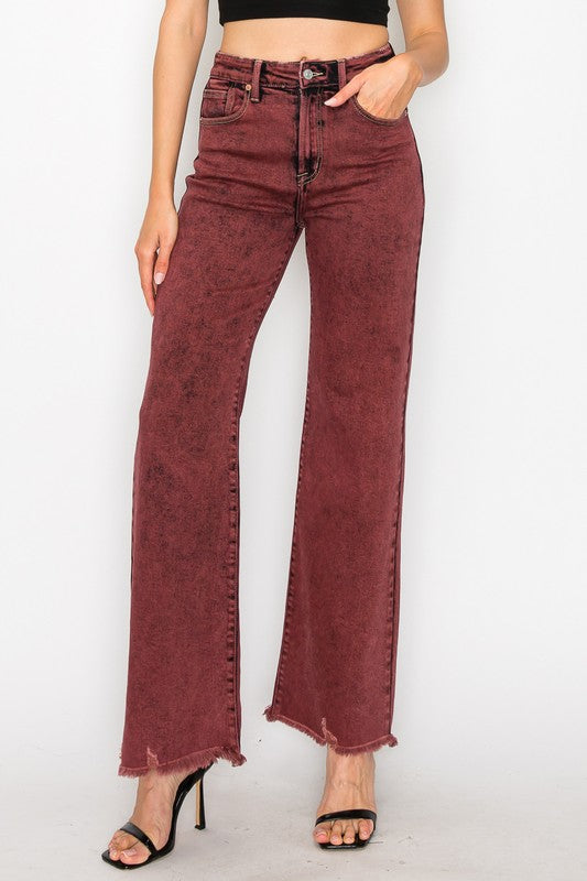 Bleached Burgundy Garment Dye High Rise Flared Leg jeans king-general-store-5710.myshopify.com