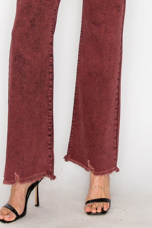 Bleached Burgundy Garment Dye High Rise Flared Leg jeans king-general-store-5710.myshopify.com