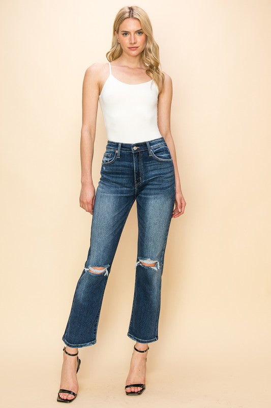 High Rise Stretch Distressed Ankle Straight Jeans king-general-store-5710.myshopify.com