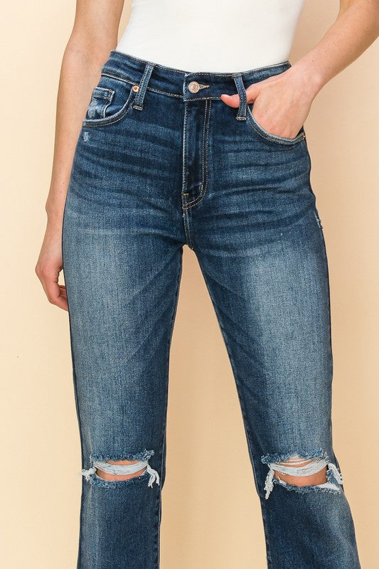 High Rise Stretch Distressed Ankle Straight Jeans king-general-store-5710.myshopify.com