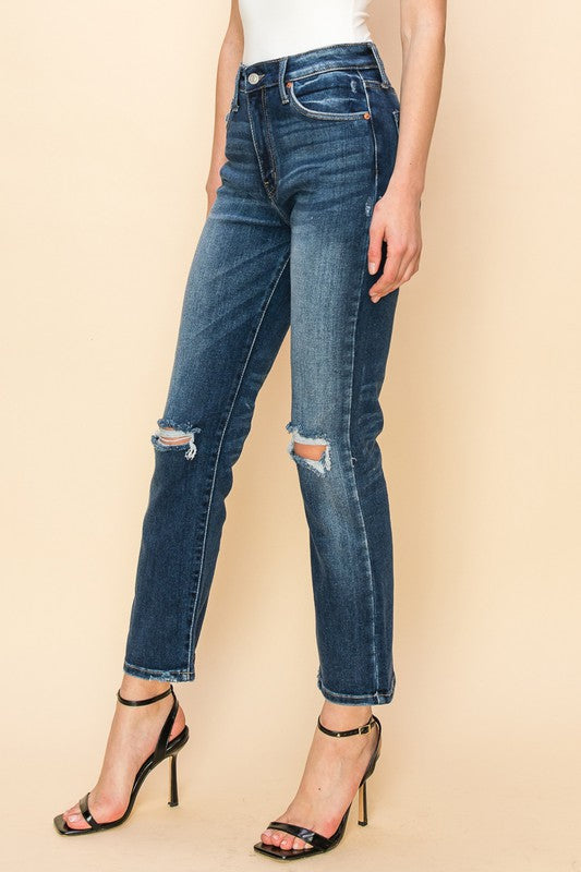 High Rise Stretch Distressed Ankle Straight Jeans king-general-store-5710.myshopify.com