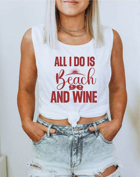 All I Do Is Beach & Wine Graphic Print Muscle Tank king-general-store-5710.myshopify.com