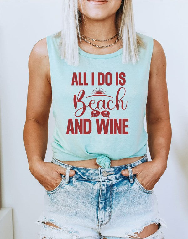 All I Do Is Beach & Wine Graphic Print Muscle Tank king-general-store-5710.myshopify.com