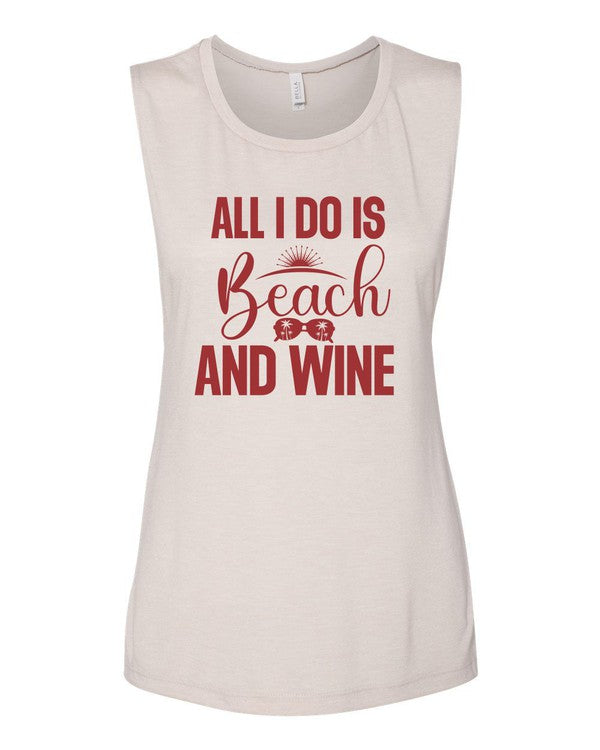 All I Do Is Beach & Wine Graphic Print Muscle Tank king-general-store-5710.myshopify.com