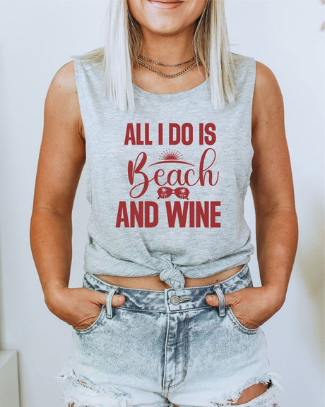 All I Do Is Beach & Wine Graphic Print Muscle Tank king-general-store-5710.myshopify.com