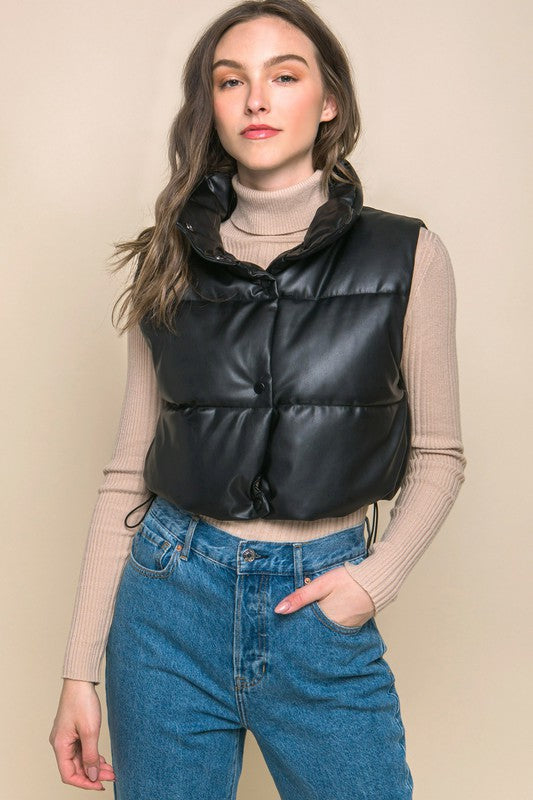 PU Faux Leather Button Up Puffer Vest king-general-store-5710.myshopify.com